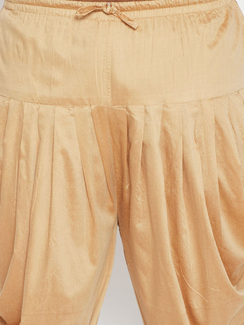 Vastramay Men's Plus Size Mustard Silk Blend Curved Kurta Dhoti Set